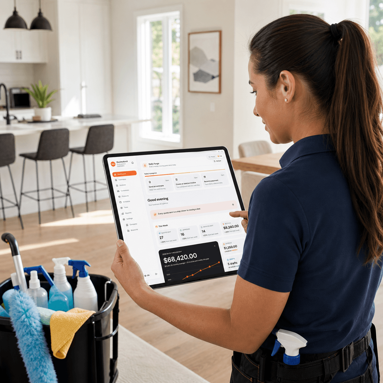 Cleaning contractor using QuoteAnvil in the field