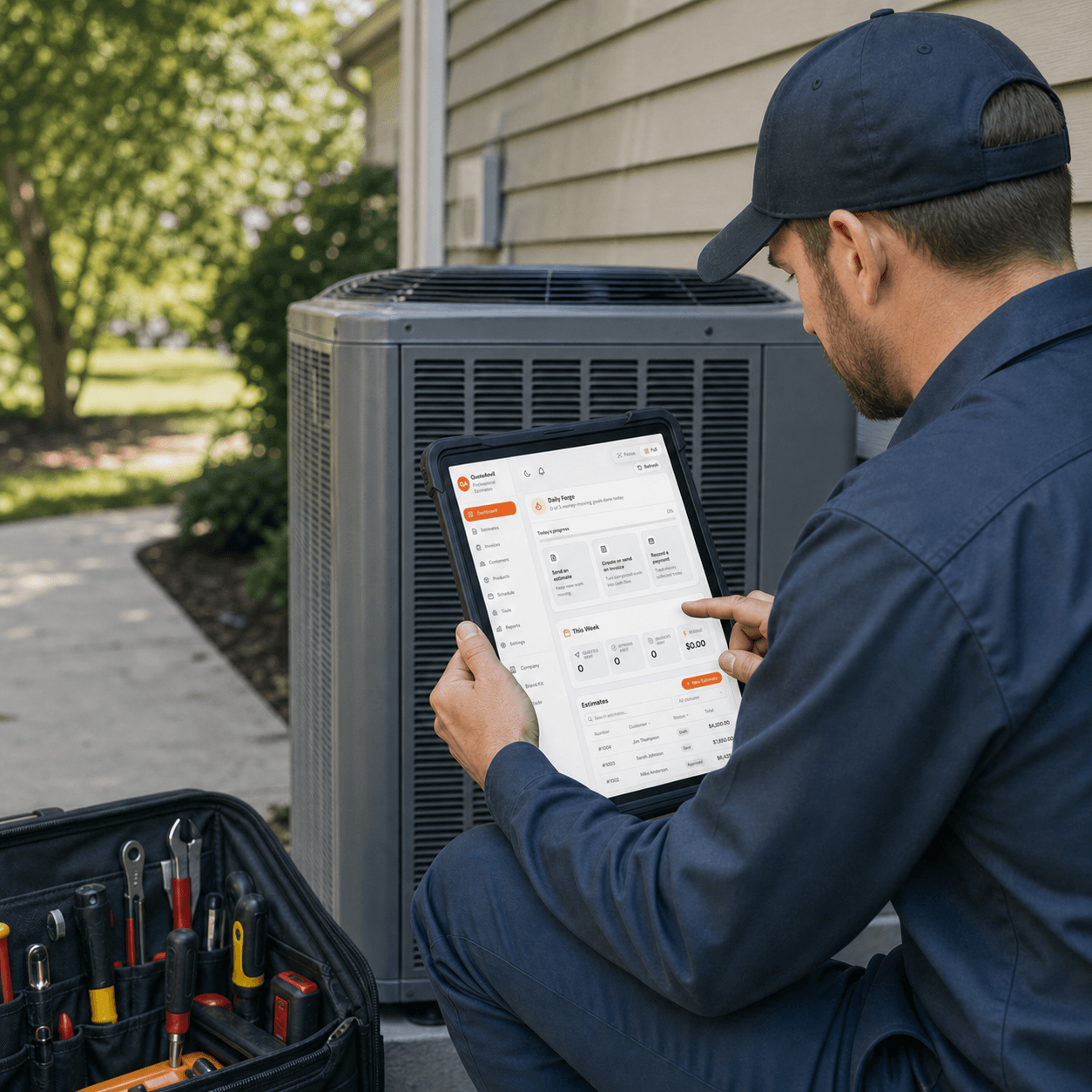 HVAC contractor using QuoteAnvil in the field