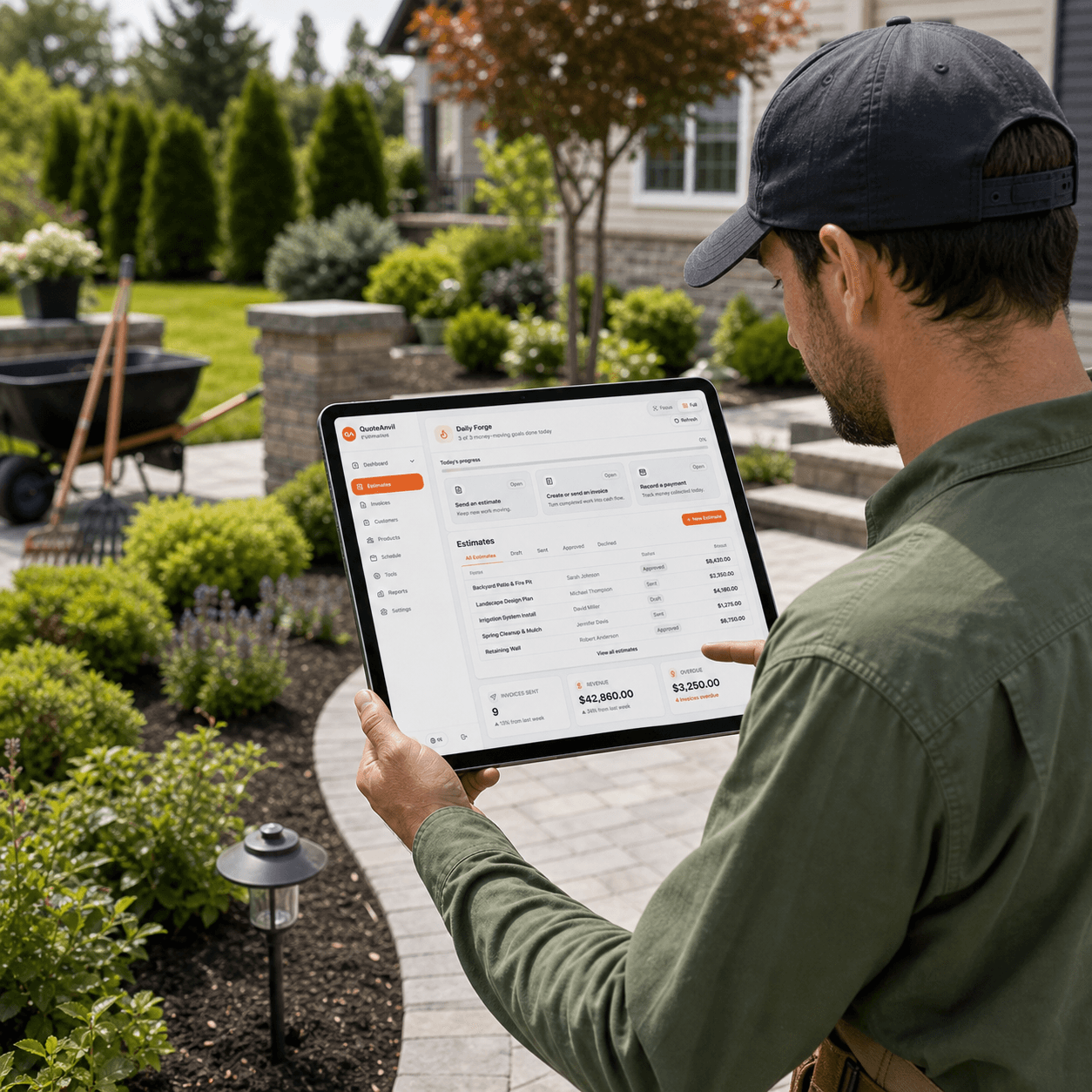 Landscaping contractor using QuoteAnvil in the field
