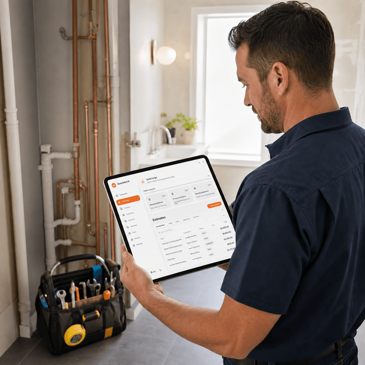 Plumbing contractor using QuoteAnvil in the field