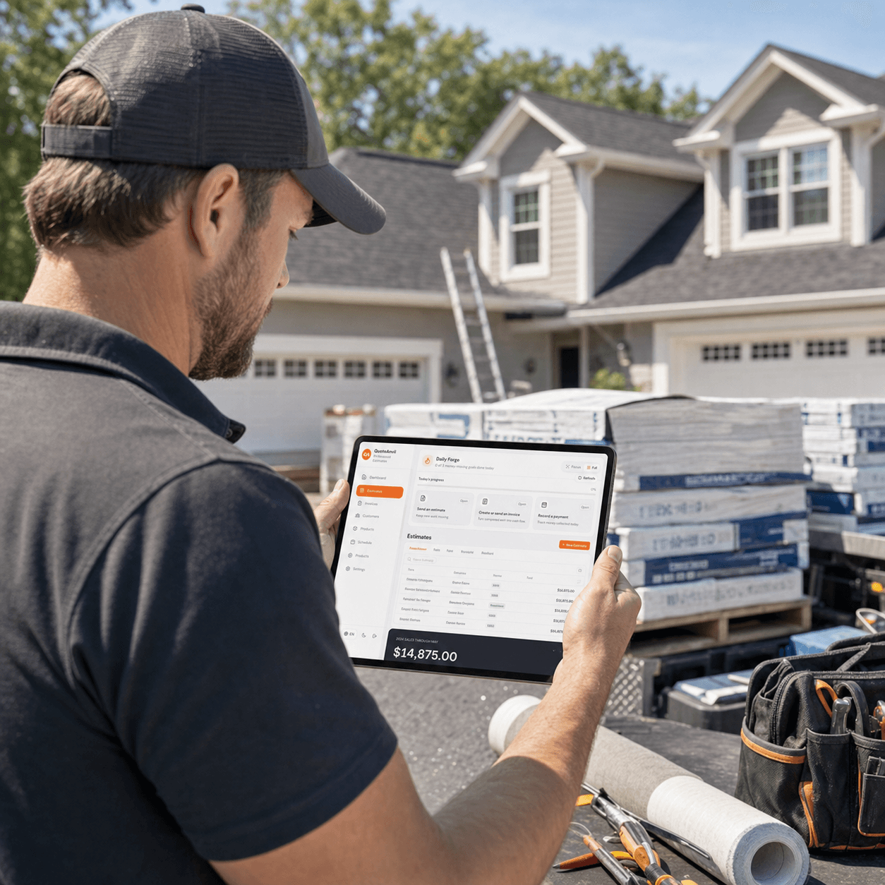 Roofing contractor using QuoteAnvil in the field