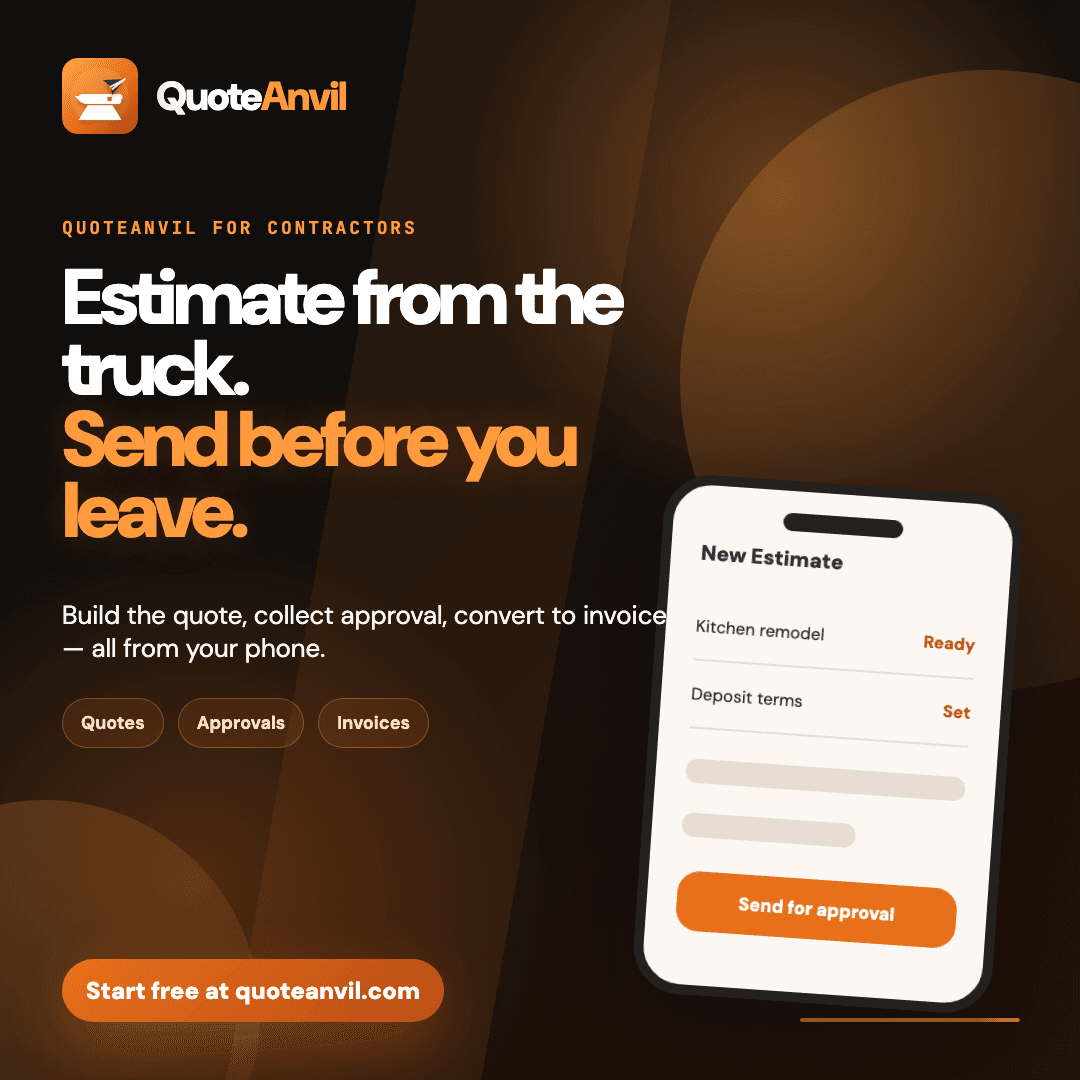 QuoteAnvil social post showing a contractor estimate workflow from a truck