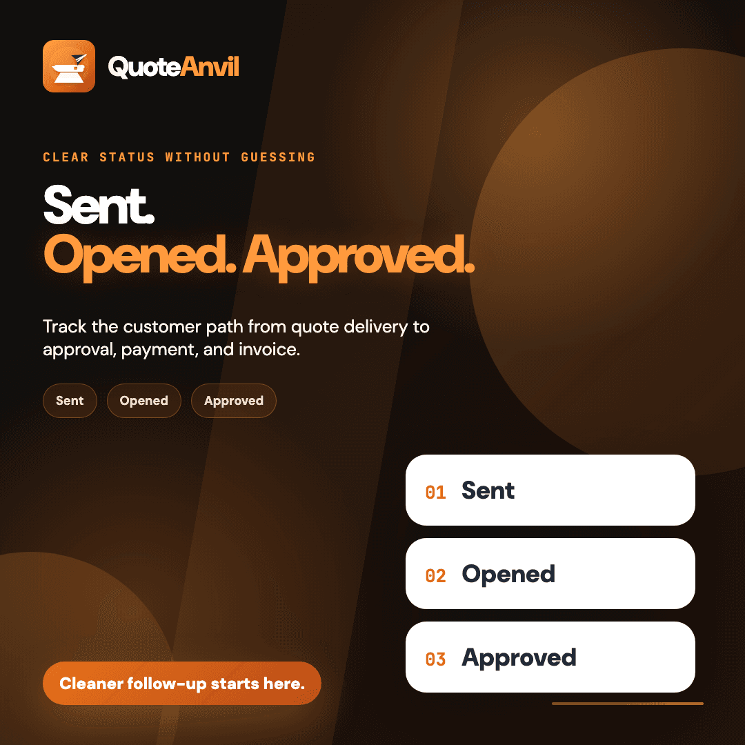 QuoteAnvil social post showing sent, opened, and approved quote status