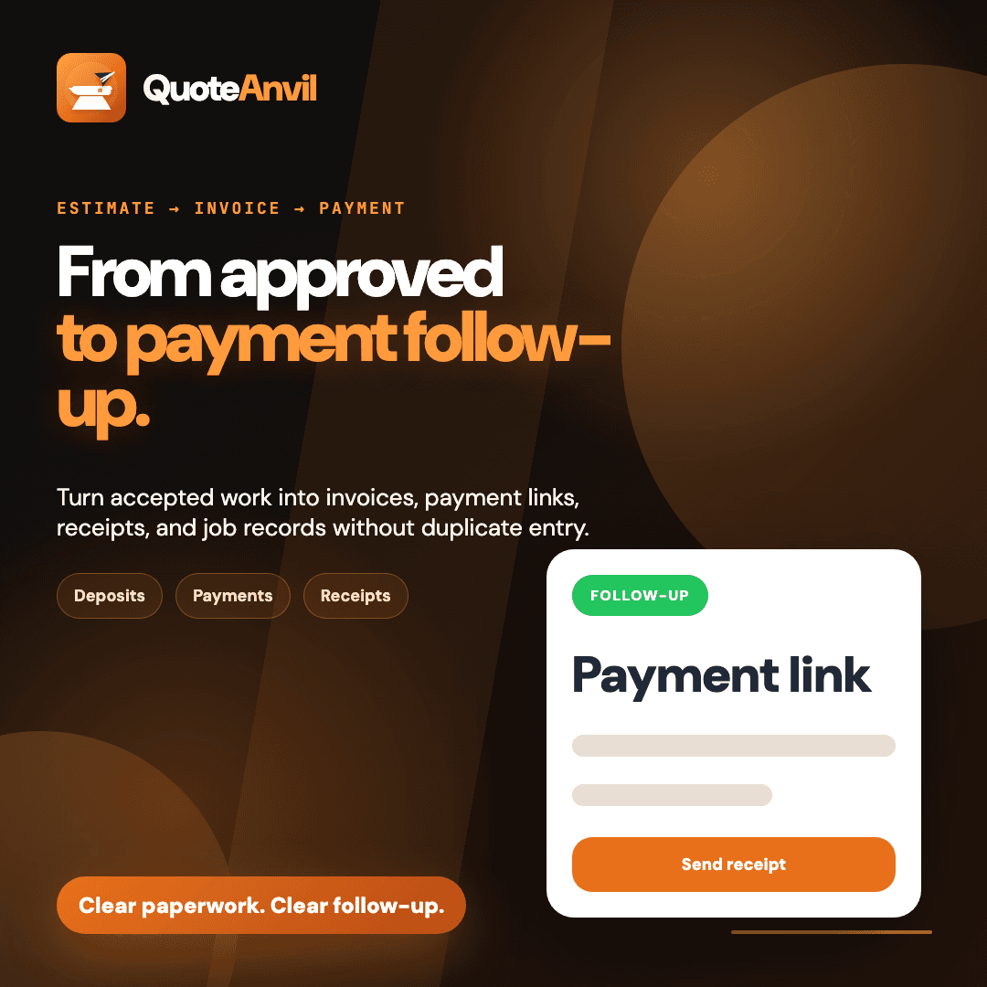 QuoteAnvil social post showing approved quote to payment follow-up workflow