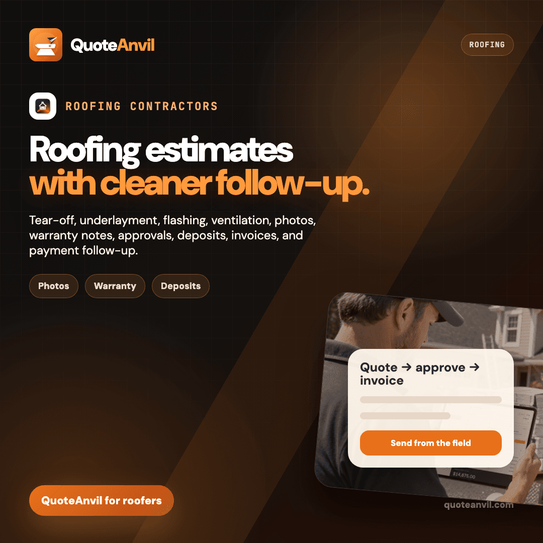 QuoteAnvil social post for roofing contractors with review-first estimate workflow