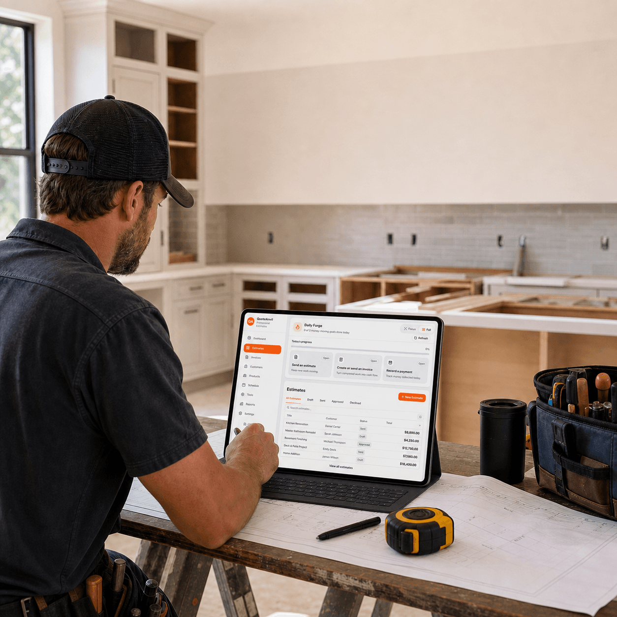 Construction contractor using QuoteAnvil in the field